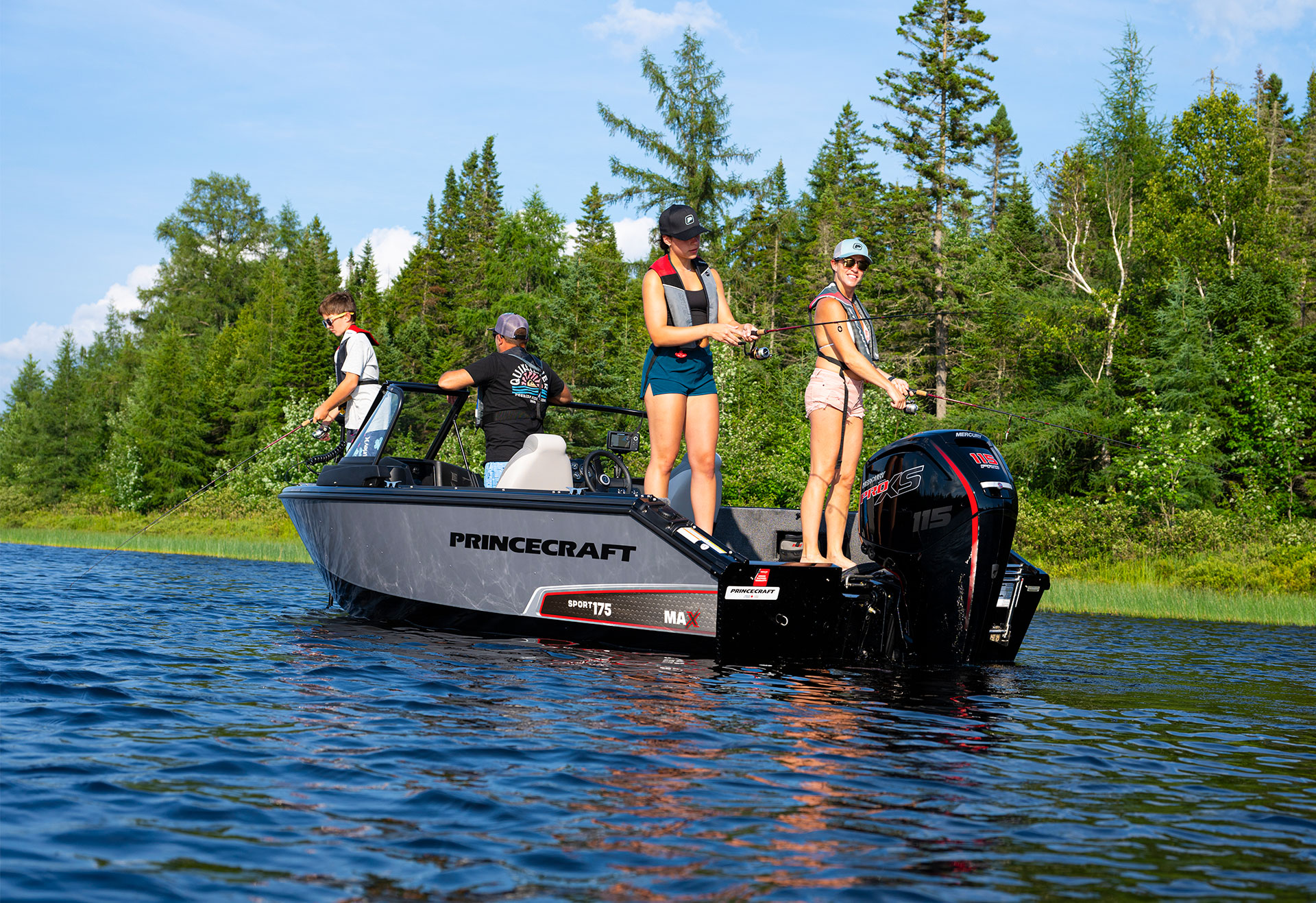 Group fishing on a Princecraft Sport 175 Max
